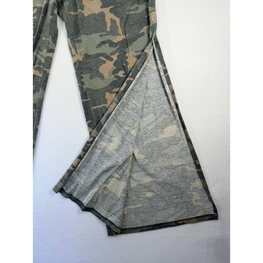 7th Ray Camo Wide Leg Lounge Pants Green Camouflage Side Slit Large P-3585